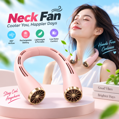 Mini Portable Hanging Neck Rechargeable Air Cooler – Hands-Free Wearable Sports Fan with 2000mAh Battery, 2-5 Hours Running Time, 5W Power & USB-C Charging